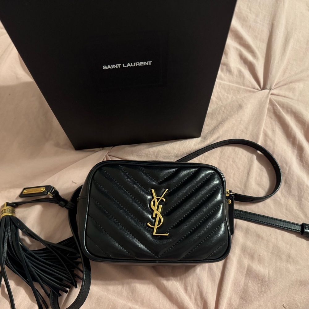 Saint Laurent Black Chevron Crossbody Belt Bag
